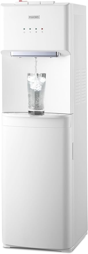 Igloo Bottom Loading Water Cooler – Hot, Cold, & Room Temperature Dispenser – White, Holds 3 & 5 Gallon Jugs, Child Safety Lock – for Homes, Kitchens, Offices, Dorms