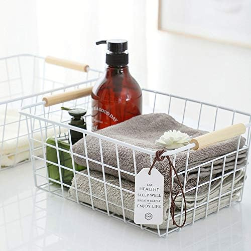 Kitchen Wire Baskets Farmhouse Decor Metal Food Storage Organizer,Household Refrigerator Bin with Built-in Handles for Cabinets, Pantry, Bathroom,2 Packs(white)