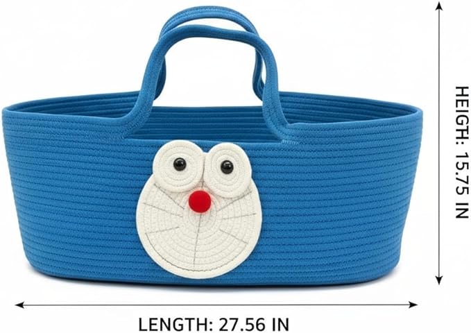 Eco-Friendly Foldable Cotton Basket with Handles, Multi-Use Decorative Storage for Infant Sleeping, Home, Travel, Cat & Small Dog Bed 27.56 × 15.75in