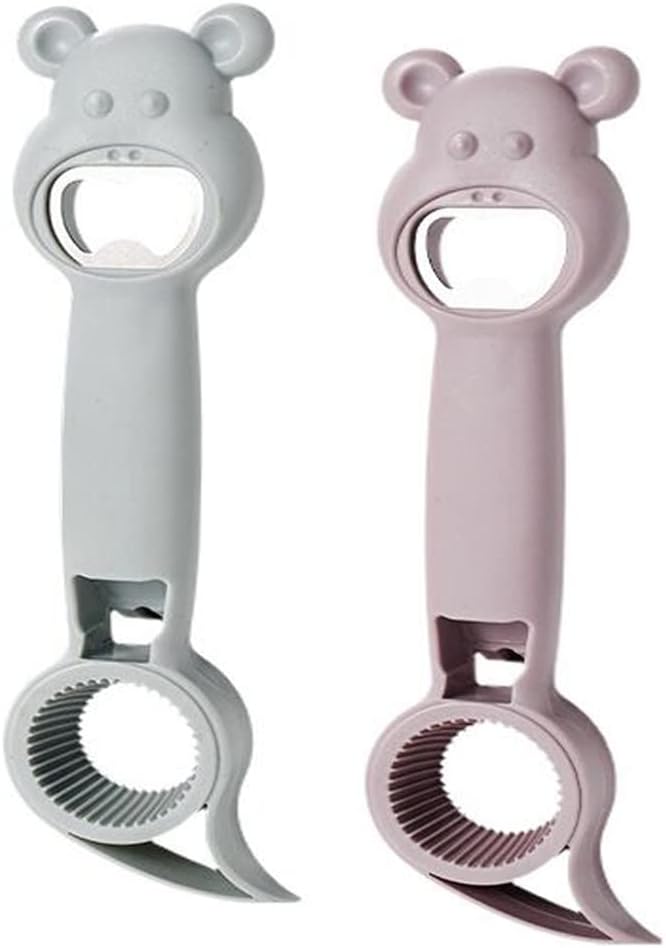 New 4 in 1 Multi Function Can Opener Bottle,Multi Kitchen Tool for Jelly Jars,Wine, Beer and other,Bottle Opener to Protect the Nail Use for Children,Elderly and Arthritis Sufferers (2Pcs)