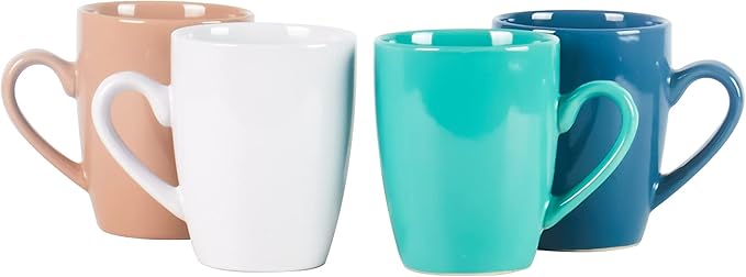 Color Wave Stoneware 16pc Dinnerware Set, Earth Paint Mixed Colors of White, Beige, Turquoise and Dark Blue