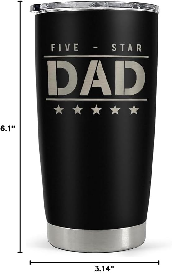 SANDJEST Five-star Dad Tumbler with Lid - Best Dad 20oz Insulated Stainless Steel Mug - Coffee Cup for Travel Sport Outdoor Activities Office, Gift for Birthday Father's Day