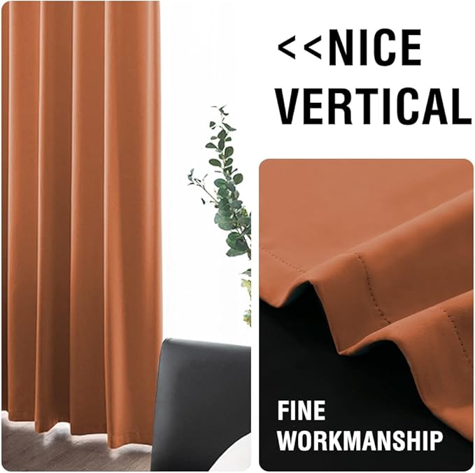 H.VERSAILTEX Full Shading Curtains 96 inches Long 2 Panels Set for Windows, Super Heavy-Duty Black Lined Blackout Curtains for Bedroom, Privacy Assured Window Treatment (52 inches W, Burnt Orange)