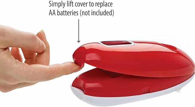 Automatic Electric Can Opener Red – Hands-Free, One-Touch Can Opening for Seniors, Arthritis-Friendly, Smooth Edge, Battery Operated, Safe Compact Kitchen Gadget for Home Use.