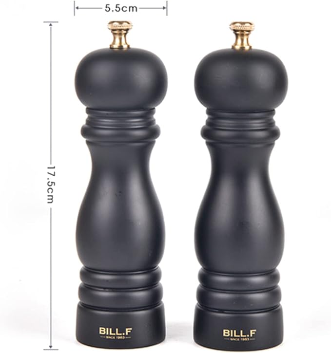 Pepper Grinder,Wood Salt and Pepper Grinder Mills Sets, Wood Manual Salt Grinder Refillable Pepper Mill Sets with Adjustable Ceramic Grinding Rotor - 7 Inch-Set of 2