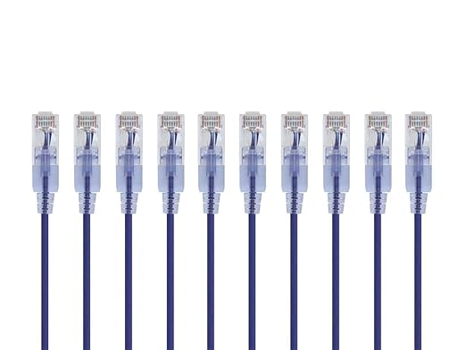 Monoprice Cat6A 2ft Purple 10-Pk Patch Cable UTP 30AWG 10G Pure Bare Copper Snagless RJ45 SlimRun Series Ethernet Cable