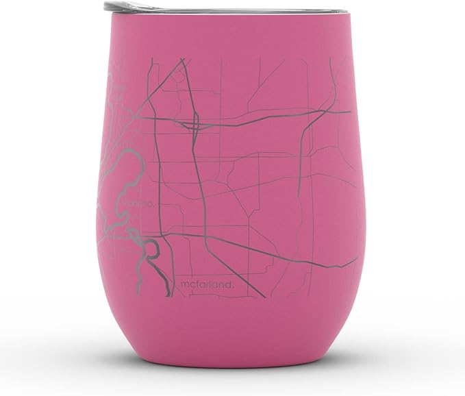 Well Told Engraved Madison Wisconsin Map Insulated Wine Tumbler, Etched Stainless Steel Cup (12 oz, Sunset Pink) City Map Insulated Tumbler, Custom Insulated Tumbler, Outdoor Drinkware