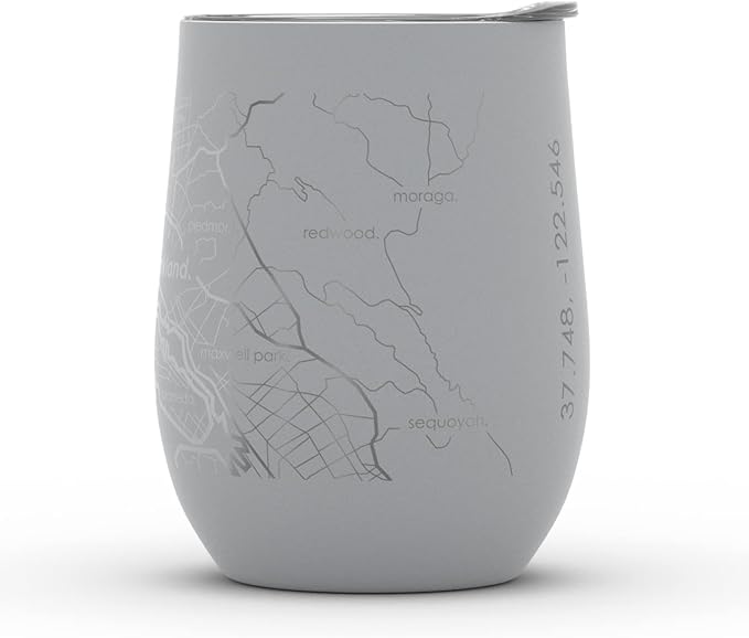 Well Told Engraved San Francisco California Map Insulated Wine Tumbler, Etched Stainless Steel Cup (12 oz, Dockside Gray) City Map Insulated Tumbler, Custom Insulated Tumbler, Outdoor Drinkware