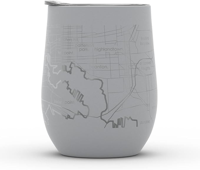 Well Told Engraved Baltimore Maryland Map Insulated Wine Tumbler, Etched Stainless Steel Cup (12 oz, Dockside Gray) City Map Insulated Tumbler, Custom Insulated Tumbler, Outdoor Drinkware
