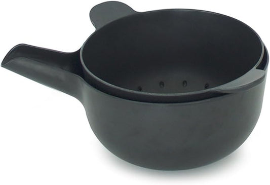 EKOBO Small Mixing Bowl and Colander Set Black– 60 oz BPA-Free Eco-Composite – Nesting Kitchen Mixing Bowls for Washing Mixing Serving – Compact Dishwasher Safe Kitchen Essentials