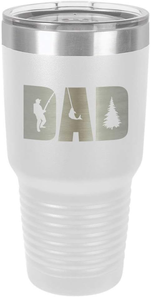 DAD KNOCKOUT FISHING White 30 oz Tumbler With Straw and Slide Top Lid | Stainless Steel Travel Mug | Compare To Yeti Rambler