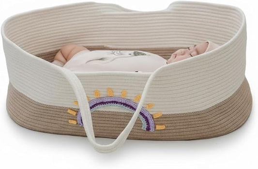 All-in-One Foldable Cotton Rope Basket, Multi-Functional Storage with Handles for Use as Baby Moses Basket, Home Decor, Pet Bed & More 27.56 × 15.75in