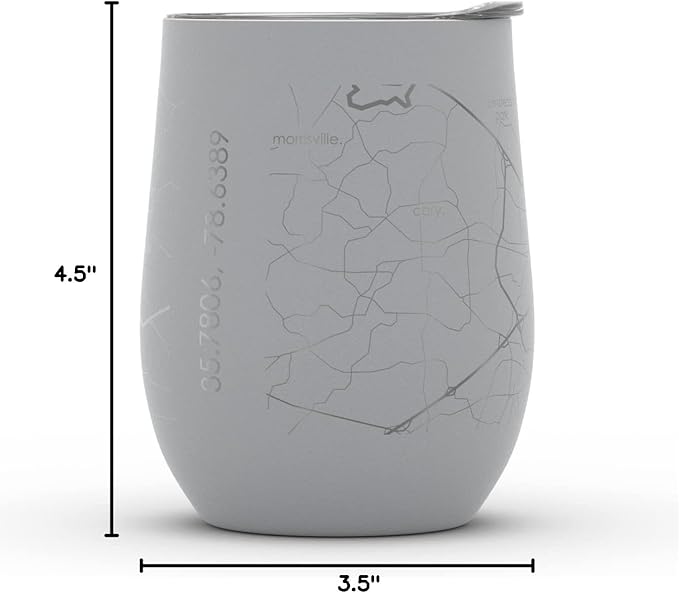 Well Told Engraved Raleigh North Carolina Map Insulated Wine Tumbler, Etched Stainless Steel Cup (12 oz, Dockside Gray) City Map Insulated Tumbler, Custom Insulated Tumbler, Outdoor Drinkware