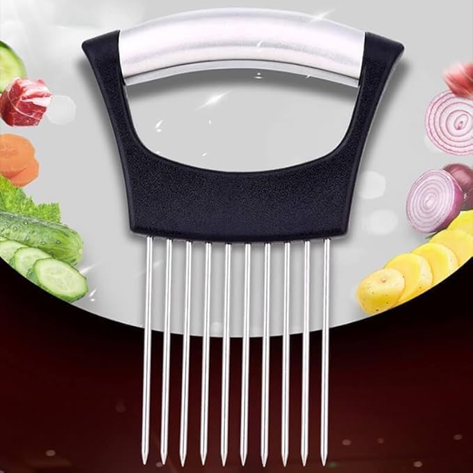 Onion Slice Holder, 2025 Upgraded Stainless Steel Onion Holder for Slicing Lemon Slicer Vegetable Cutter, Kitchen Chopper Slicing Assistant Tool for Meat, Onion, Potato, Tomato (2, B)