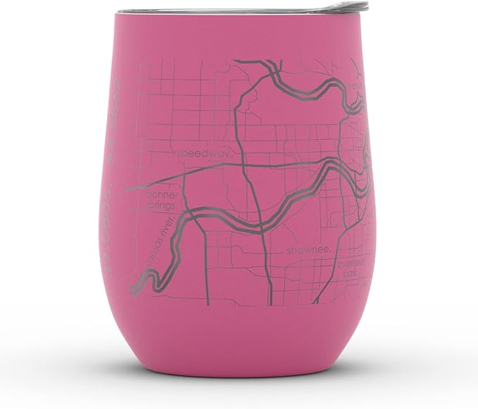 Well Told Engraved Kansas City Missouri Map Insulated Wine Tumbler, Etched Stainless Steel Cup (12 oz, Sunset Pink) City Map Insulated Tumbler, Custom Insulated Tumbler, Outdoor Drinkware
