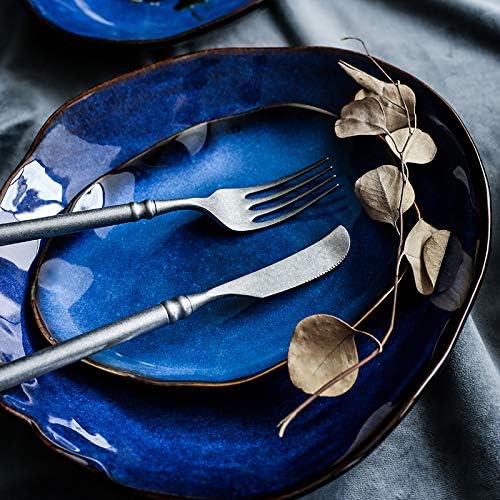 Nordic Ceramic Household Pottery Irregular Salad Platter Klin Glaze Dinner Plate-Set of 4