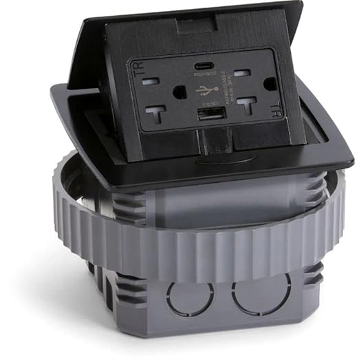 Lew Electric Kitchen Countertop Pop Up Charging Outlet (2 Power | USB, All Black)