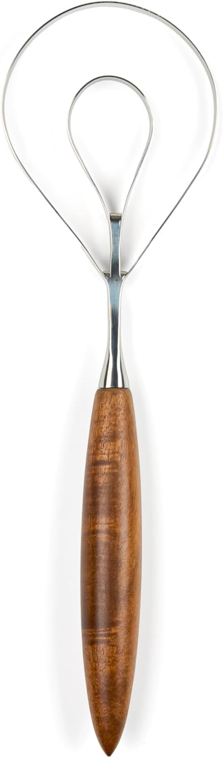 Nambe Breaking Bread Whisk - Stainless Steel Flat Coil Dough Mixer with Acacia Wood Handle, Hand Mixing Tool for Sourdough, Preferments & Baking Essentials - Nambe x Tom Papa Collab