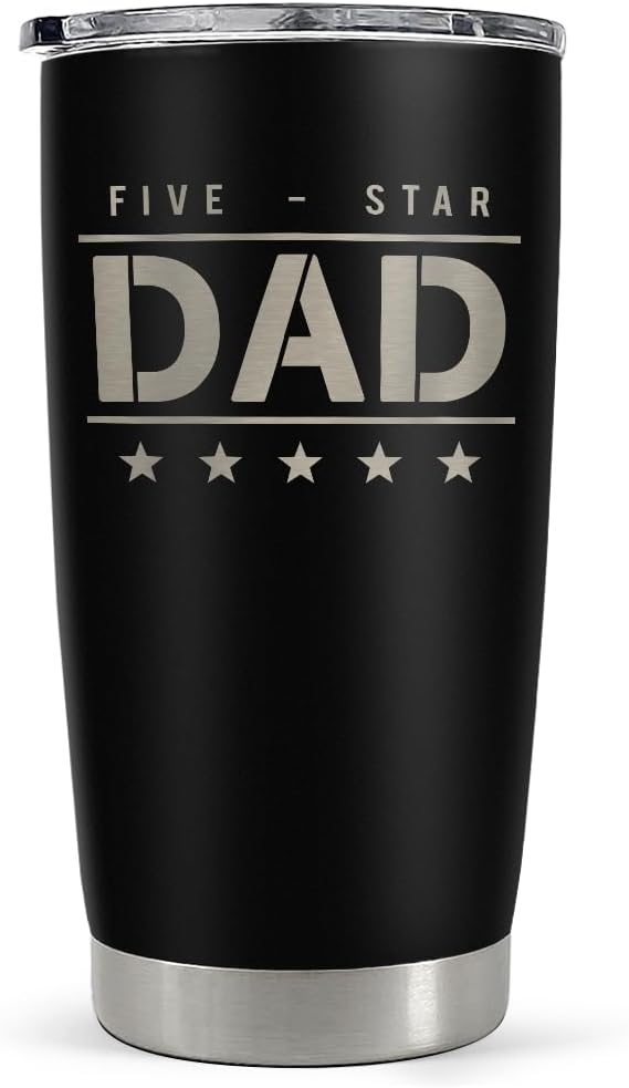 SANDJEST Five-star Dad Tumbler with Lid - Best Dad 20oz Insulated Stainless Steel Mug - Coffee Cup for Travel Sport Outdoor Activities Office, Gift for Birthday Father's Day