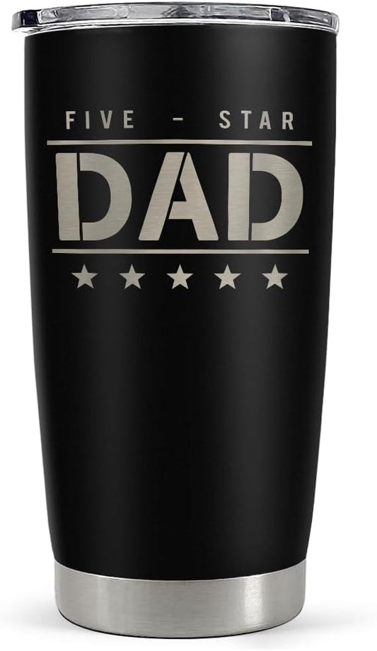 SANDJEST Five-star Dad Tumbler with Lid - Best Dad 20oz Insulated Stainless Steel Mug - Coffee Cup for Travel Sport Outdoor Activities Office, Gift for Birthday Father's Day