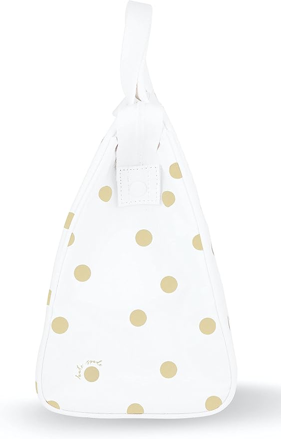 Kate Spade New York Portable Soft Cooler Lunch Bag, Thermal Tote with Silver Insulated Interior Lining and Storage Pocket, Gold Dot with Script