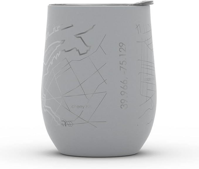 Well Told Engraved Philadelphia Pennsylvania Map Insulated Wine Tumbler, Etched Stainless Steel Cup (12 oz, Dockside Gray) City Map Insulated Tumbler, Custom Insulated Tumbler, Outdoor Drinkware