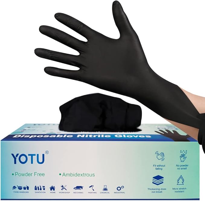 Black Disposable Nitrile Latex & Powder Free 6-Mil Gloves 100 Count, Textured, Mechanic Wearing, Cleaning, Food Black X-Large