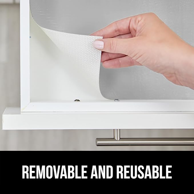 GORILLA GRIP DripGuard Shelf Liner, Non Adhesive Drawer and Kitchen Cabinet Protector, Slip Resistant BPA Free Smooth Surface Plastic Liners for Cabinets, Bathrooms, Closets, 17.5x240 Inch, Light Gray