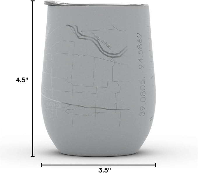 Well Told Engraved Kansas City Missouri Map Insulated Wine Tumbler, Etched Stainless Steel Cup (12 oz, Dockside Gray) City Map Insulated Tumbler, Custom Insulated Tumbler, Outdoor Drinkware