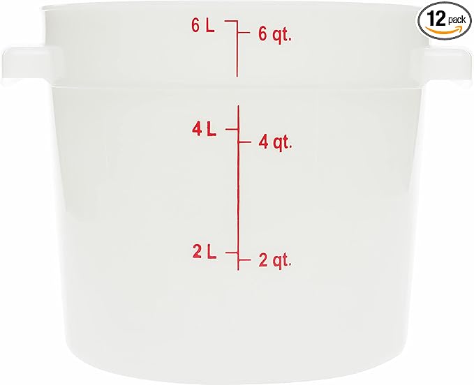 Carlisle FoodService Products Storplus Round Food Storage Container with Stackable Design for Catering, Buffets, Restaurants, Polyethylene (Pe), 6 Quart, White, (Pack of 12)