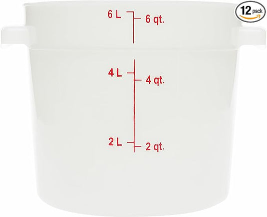 Carlisle FoodService Products Storplus Round Food Storage Container with Stackable Design for Catering, Buffets, Restaurants, Polyethylene (Pe), 6 Quart, White, (Pack of 12)