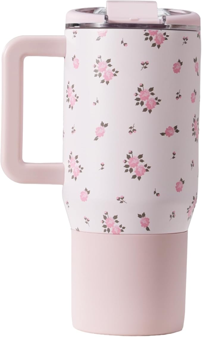 HydroJug Coffee Traveler 20 oz - Leak-Resistant, Ceramic-Lined Insulated Travel Coffee Mug for Hot or Cold Drinks with Flip Lid & Handle, Dishwasher Safe Coffee Tumbler, Wildrose