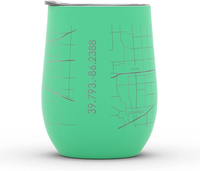 Well Told Engraved Indianapolis Indiana Map Insulated Wine Tumbler, Etched Stainless Steel Cup (12 oz, Sunday Green) City Map Insulated Tumbler, Custom Insulated Tumbler, Outdoor Drinkware