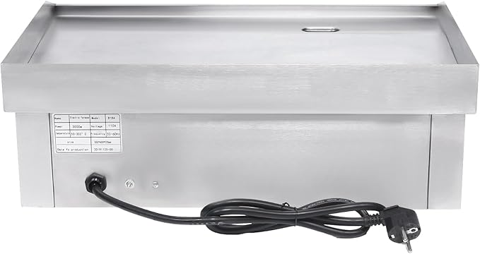 Electric Countertop Griddle Commercial BBQ Grill, Stainless Steel BBQ Flat Top Grill Hot Plate Countertop Electric Stove with Adjustable Thermostatic Control for Steak Kitchen (1.6KW)