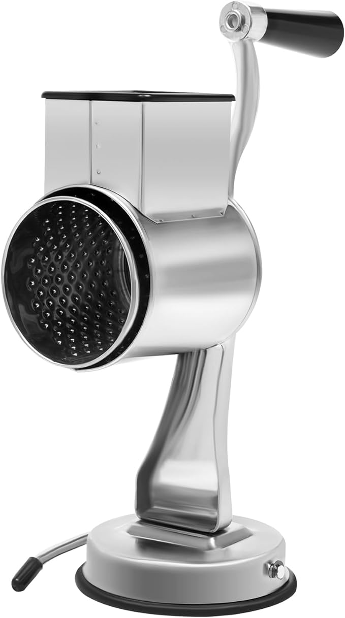 Stainless Steel Rotary Vegetable Cheese Grater Potato Slicer, 5-In-1 Countertop Cheese Grater Manual Kitchen Shredder Round Food Chopper with Blades for Cafeterias Restaurants Hotels