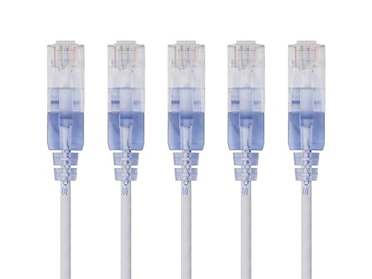 Monoprice SlimRun Cat6A Ethernet Patch Cable - Network Internet Cord - RJ45, Stranded, UTP, Pure Bare Copper Wire, 30AWG, 0.5 Feet, White, 5-Pack