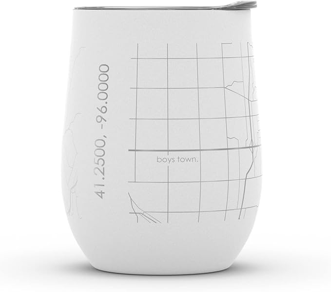 Well Told Engraved Omaha Nebraska Map Insulated Wine Tumbler, Etched Stainless Steel Wine Tumbler (12 oz, White) City Map Insulated Tumbler, Custom Insulated Tumbler, Outdoor Drinkware