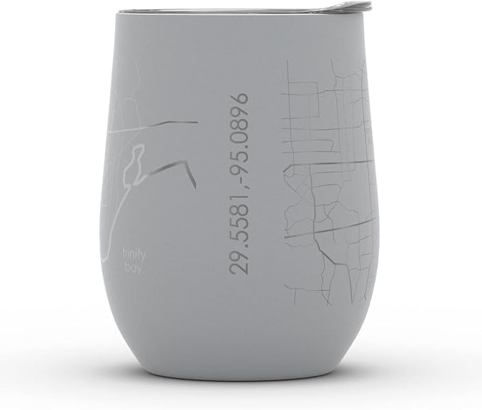 Well Told Engraved Houston Texas Map Insulated Wine Tumbler, Etched Stainless Steel Cup (12 oz, Dockside Gray) City Map Insulated Tumbler, Custom Insulated Tumbler, Outdoor Drinkware
