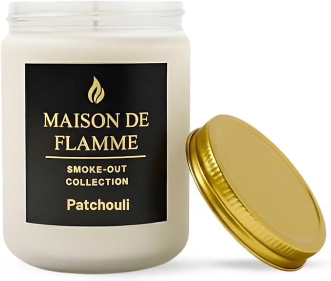 Patchouli Odor-Eliminating Scented Candle, 200g/7oz White Jar – Long-Lasting Soy Wax Blend Candle for Smoke, Kitchen & Home Odors