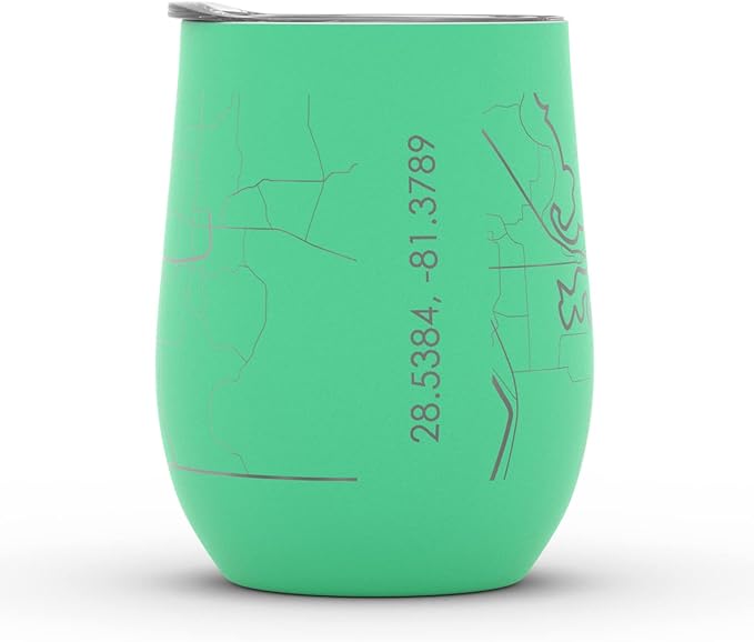 Well Told Engraved Orlando Florida Map Insulated Wine Tumbler, Etched Stainless Steel Cup (12 oz, Sunday Green) City Map Insulated Tumbler, Custom Insulated Tumbler, Outdoor Drinkware