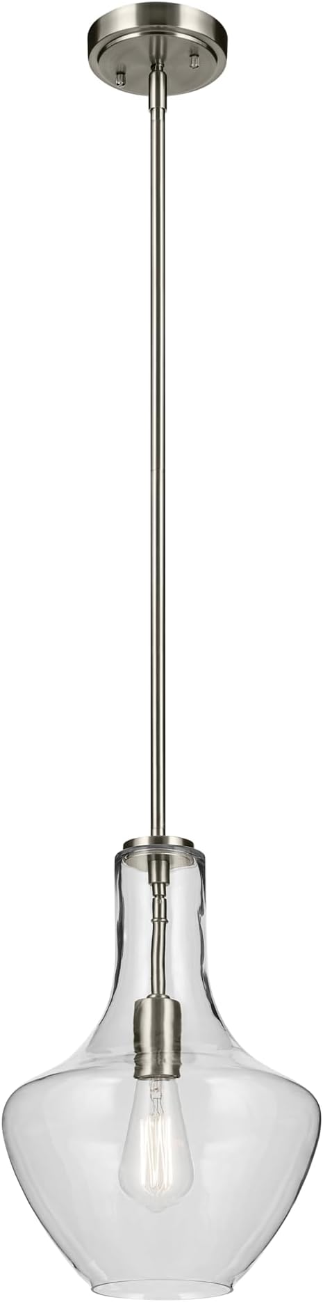 Kichler Everly 15.25" Kitchen Bell Pendant in Brushed Nickel, 1-Light Clear Seeded Glass Pendant Light, (15.25" H x 10.5" W), 42141NICS