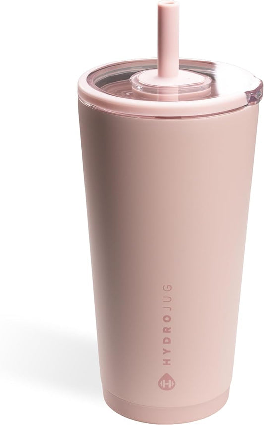 HydroJug Everyday Tumbler 20 oz – Ceramic-Lined Insulated Tumbler with Straw and Soft-Touch Lid, Cup Holder Friendly, Double-Wall Vacuum Insulation, Reusable Travel Cup – Dusty Rose