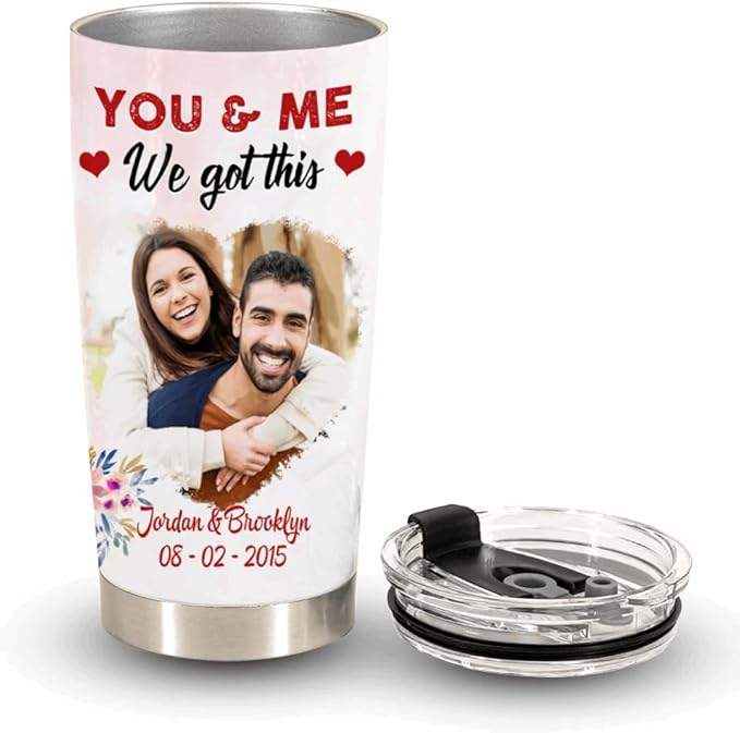 We’re a Team Forever & Always – Personalized Photo 20oz Stainless Steel Insulated Tumbler – Custom Couples Gift (White)