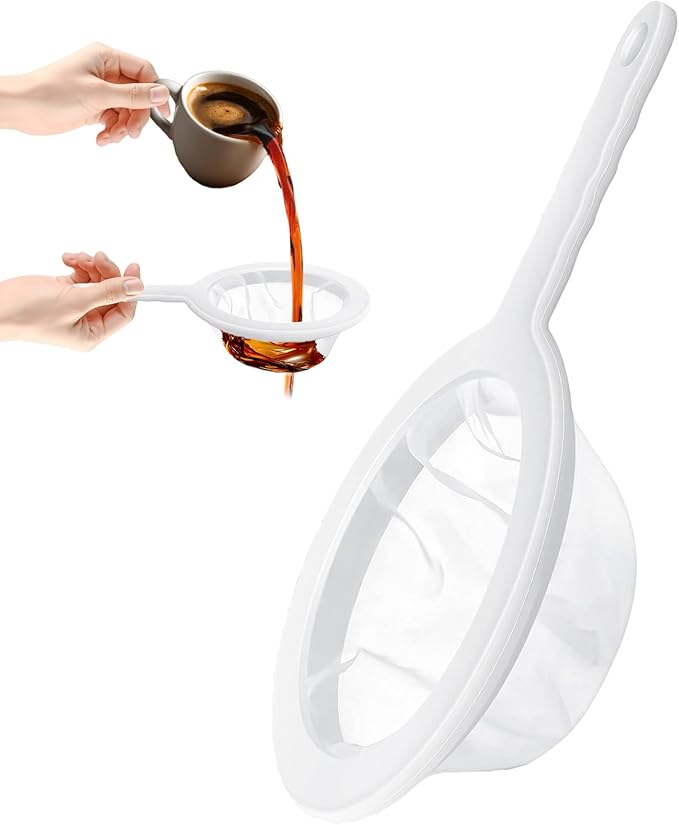 Ultra-Fine Nylon Mesh Strainer- Mini Kitchen Colander for Coffee, Milk, Yogurt, Juice - Non-Slip Handle & Hanging Hole (200 Mesh)