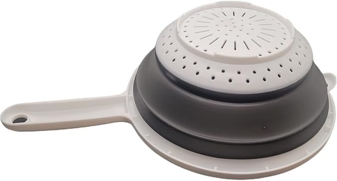 Handy Housewares 8" Round Space Saving Collapsible Silicone Kitchen Colander Food Strainer with Handle - White (2 Pack)