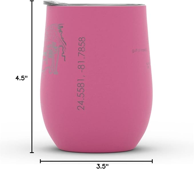 Well Told Engraved Key West Florida Map Insulated Wine Tumbler, Etched Stainless Steel Cup (12 oz, Sunset Pink) City Map Insulated Tumbler, Custom Insulated Tumbler, Outdoor Drinkware