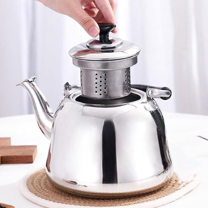 PRETYZOOM Whistling Stainless Steel Tea Kettle with Built-in Tea Strainer 1.5L Large Capacity Stove Top Kettle for Home Kitchen Boiling Water Pot with Heat Resistant Handle