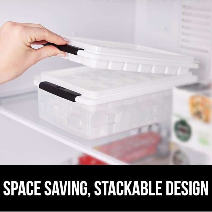 GORILLA GRIP BPA-Free Easy Release Stackable Ice Cube Tray for Freezer, Set Makes 56 Cubes for Cocktails, Coffee, Bucket Kit Includes 2 Leakproof Trays with Lid and Scooper, Holiday Hosting, Black