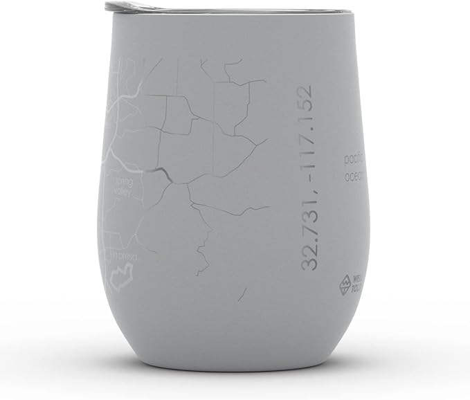 Well Told Engraved San Diego California Map Insulated Wine Tumbler, Etched Stainless Steel Cup (12 oz, Dockside Gray) City Map Insulated Tumbler, Custom Insulated Tumbler, Outdoor Drinkware