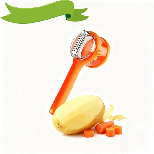 Fruit and Vegetable Peeler with Storage Box，Features a built-in catcher container and double-sided stainless steel blades，Easy to clean and store, peeler with container (Orange-1pack)